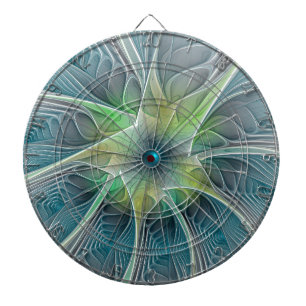 Flourish Fantasy Modern Blue Green Fractal Flower Dartboard