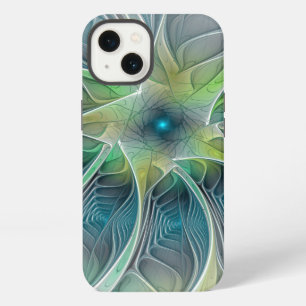 Flourish Fantasy Modern Blue Green Fractal Flower iPhone Case