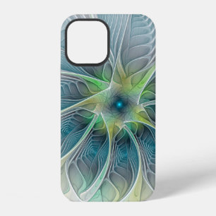 Flourish Fantasy Modern Blue Green Fractal Flower iPhone 12 Case