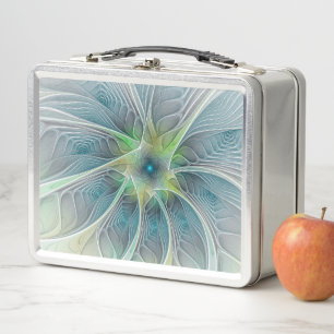 Flourish Fantasy Modern Blue Green Fractal Flower Metal Lunch Box