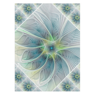 Flourish Fantasy Modern Blue Green Fractal Flower Tablecloth
