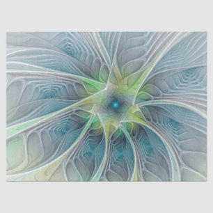 Flourish Fantasy Modern Blue Green Fractal Flower Tissue Paper