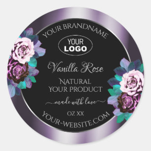 Flourish Floral Purple Black Product Labels Logo
