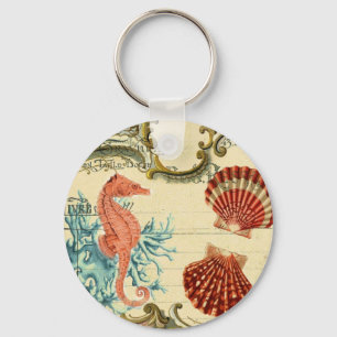 flourish french modern vintage seashell seahorse key ring