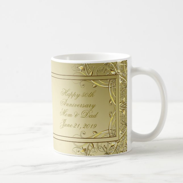Flourish Gold 50th Wedding Anniversary Coffee Mug (Right)