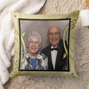 Flourish Gold 50th Wedding Anniversary Photo Cushion