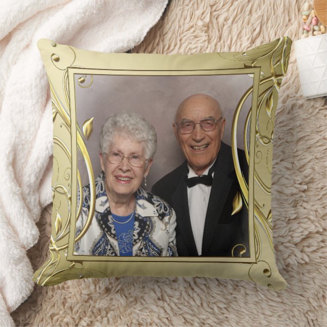 Flourish Gold 50th Wedding Anniversary Photo Cushion (Blanket)