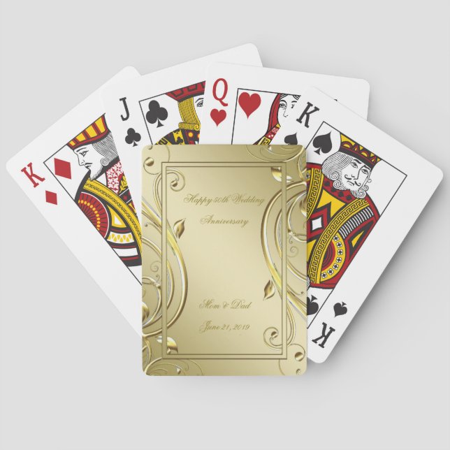Flourish Gold 50th Wedding Anniversary Playing Cards (Back)
