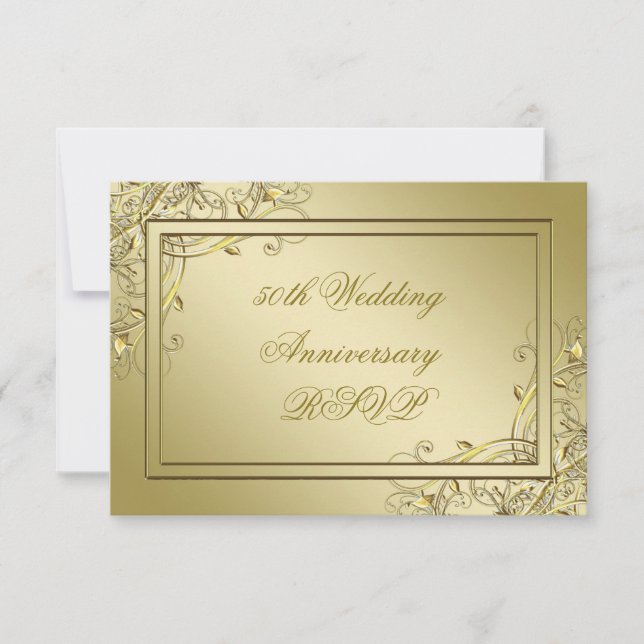 Flourish Gold 50th Wedding Anniversary RSVP Card (Front)