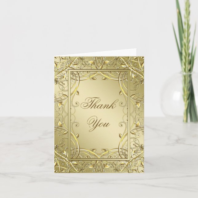Flourish Gold 50th Wedding Anniversary Thank You Note Card (Front)