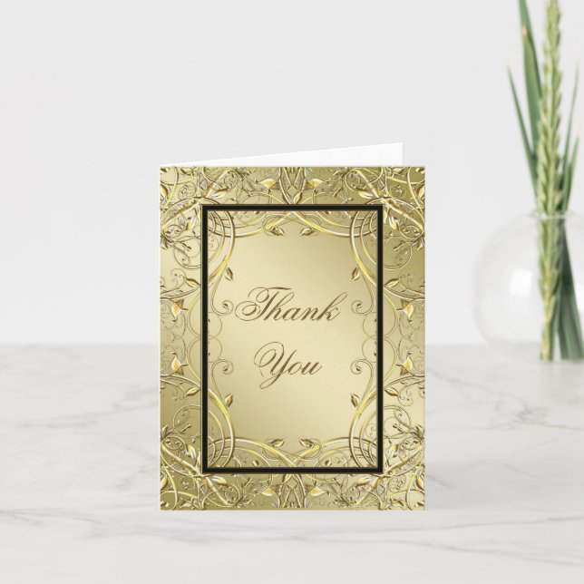 Flourish Gold 50th Wedding Anniversary Thank You Note Card (Front)