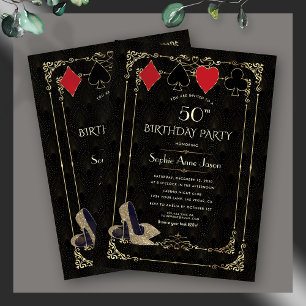 Flourish Gold Art Deco Casino Vegas Poker Birthday Invitation