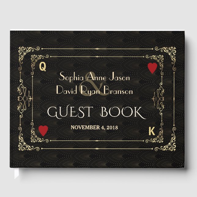 Flourish Gold Art Deco Casino Vegas Poker Wedding Guest Book (Front)
