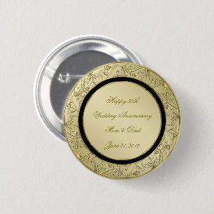 Flourish Gold Black 50th Wedding Anniversary 6 Cm Round Badge