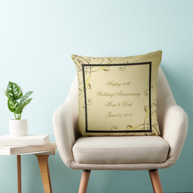 Flourish Gold Black 50th Wedding Anniversary Cushion (Chair)