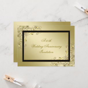 Flourish Gold Black 50th Wedding Anniversary Invitation
