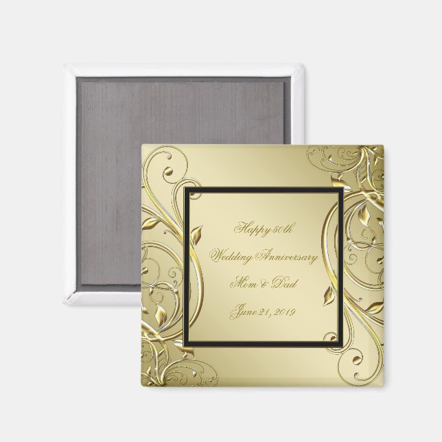 Flourish Gold Black 50th Wedding Anniversary Magnet (Front/Back)