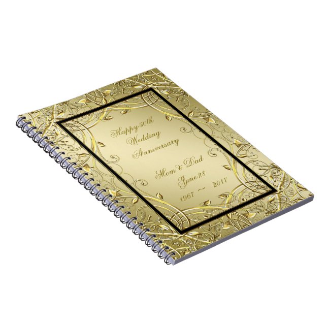 Flourish Gold Black 50th Wedding Anniversary Notebook (Right Side)