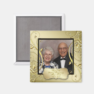 Flourish Gold Black 50th Wedding Anniversary Photo Magnet