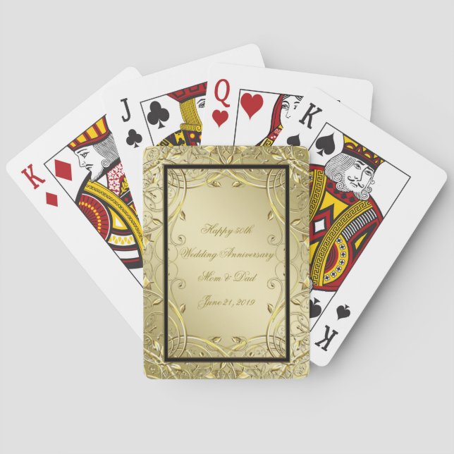 Flourish Gold Black 50th Wedding Anniversary Playing Cards (Back)