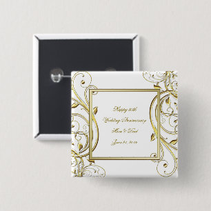Flourish Gold White 50th Wedding Anniversary 15 Cm Square Badge