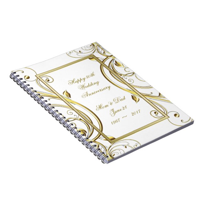 Flourish Gold White Golden Wedding Anniversary Notebook (Right Side)