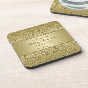 Flourish Golden 50th Wedding Anniversary Coaster