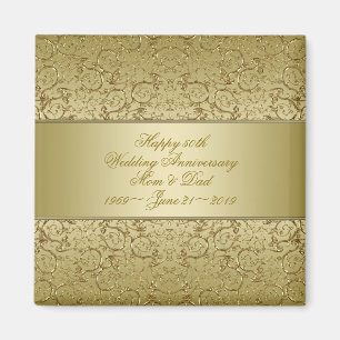 Flourish Golden 50th Wedding Anniversary Magnet