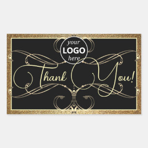 Flourish Golden Thank You Labels Logo Rectangle