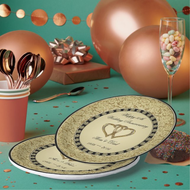 Flourish Golden Wedding Anniversary Paper Plate (Multi)