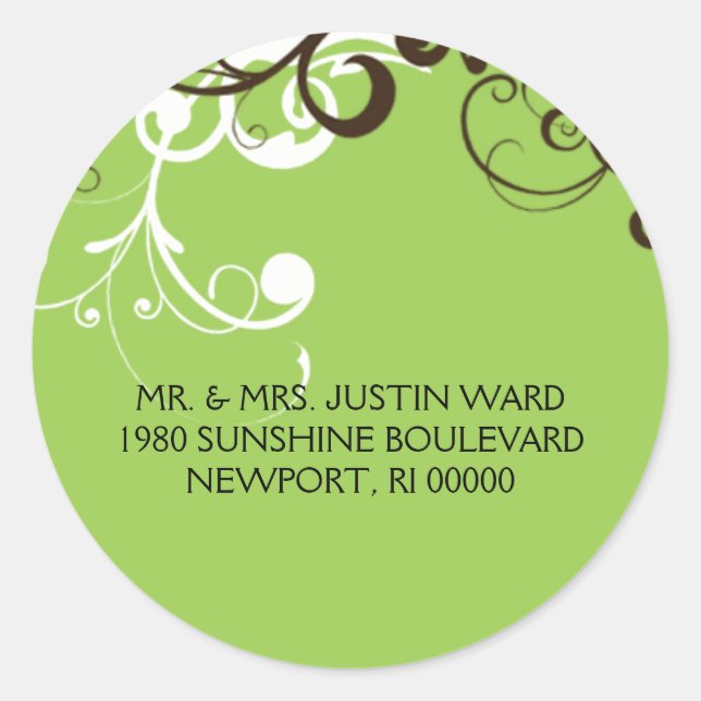 flourish; green address classic round sticker (Front)