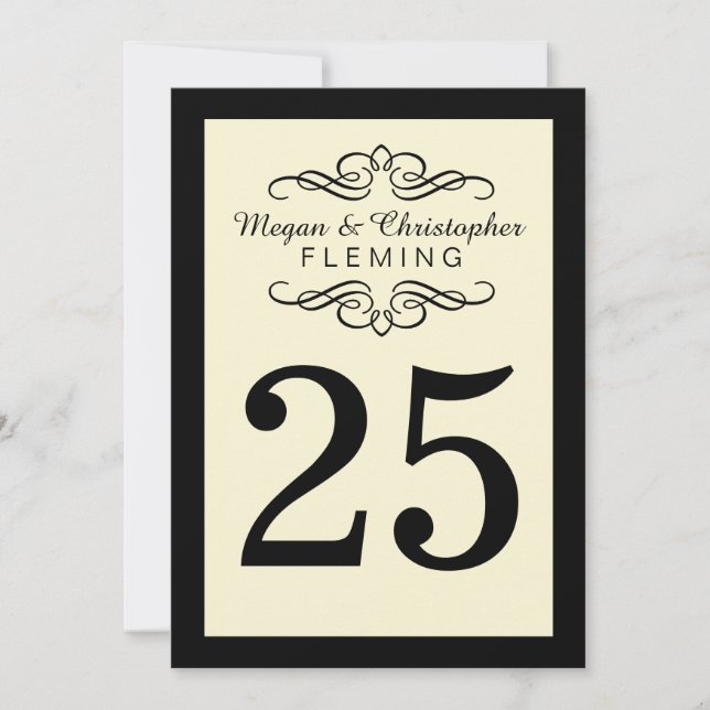 Flourish Ivory and Black Number 25 Table Card (Front)