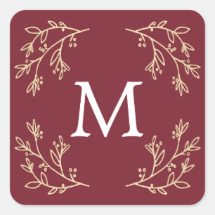 Flourish Monogram Holiday Square Sticker