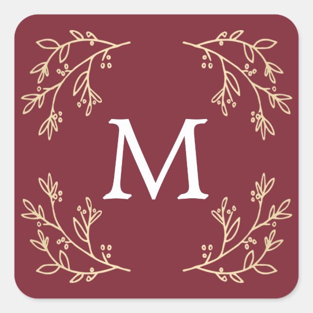 Flourish Monogram | Holiday Square Sticker (Front)