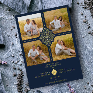 Flourish Navy Gold 4 Photos Classic Filigree