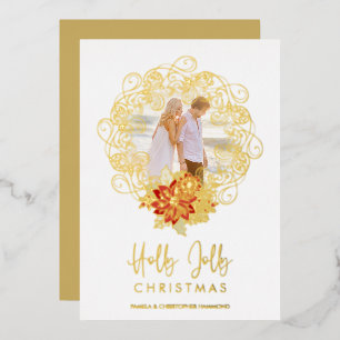 Flourish Ornament Photo Christmas Holly Jolly Foil Holiday Card