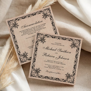 Flourish Ornate Border Burlap All in One Wedding Invitation