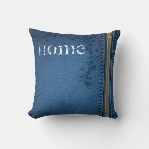 Flourish Painted Jeans Denim Cushion