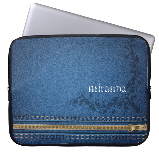 Flourish Painted Jeans Denim Laptop Sleeve (Front)