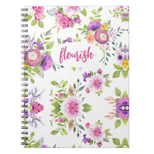 Flourish Pink Purple Floral Watercolor Feminine Notebook