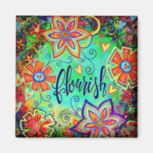 Flourish Pretty Floral Blue Whimsical Inspiration Magnet