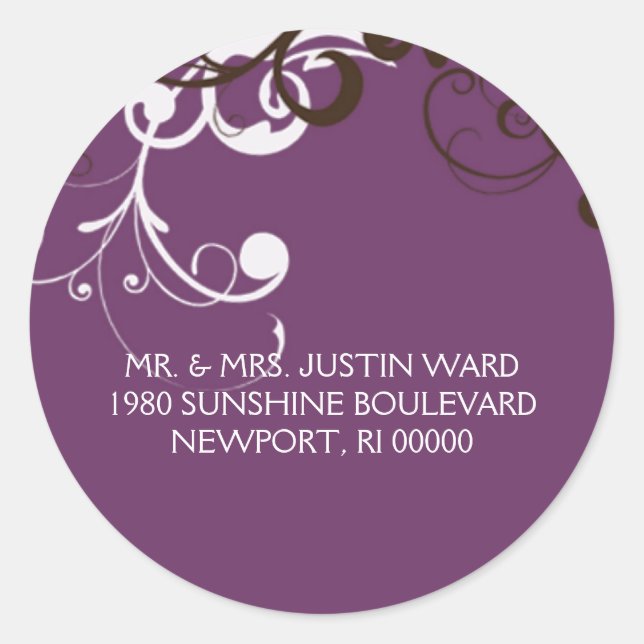 flourish; purple address classic round sticker (Front)