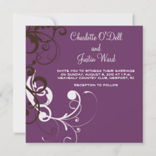 flourish; purple wedding invitation