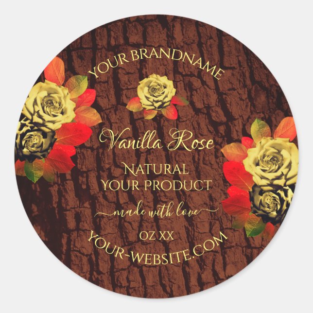 Flourish Roses Product Label Dark Brown Wood Grain (Front)