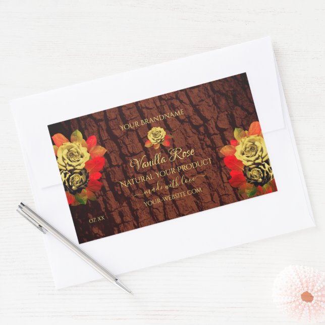 Flourish Roses Product Label Dark Brown Wood Grain (Envelope)