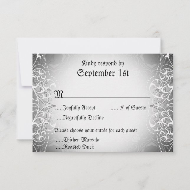 Flourish RSVP Bride & Groom Skeleton Dinner Cards (Front)