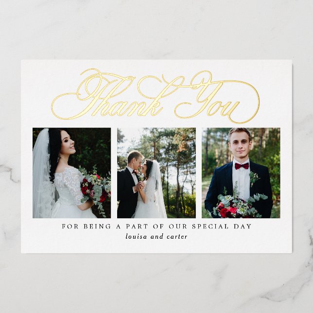 Flourish Script REAL FOIL Photo Thank You Card (Front)