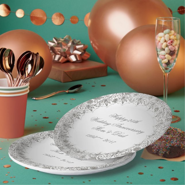 Flourish Silver 25th Anniversary Paper Plate (Multi)