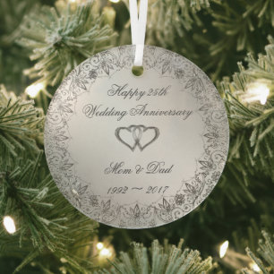Flourish Silver 25th Wedding Anniversary Glass Tree Decoration