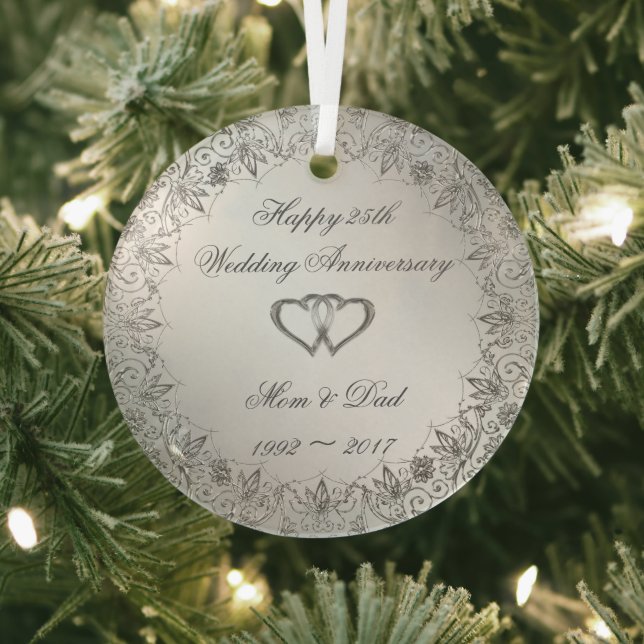 Flourish Silver 25th Wedding Anniversary  Glass Tree Decoration (Insitu)
